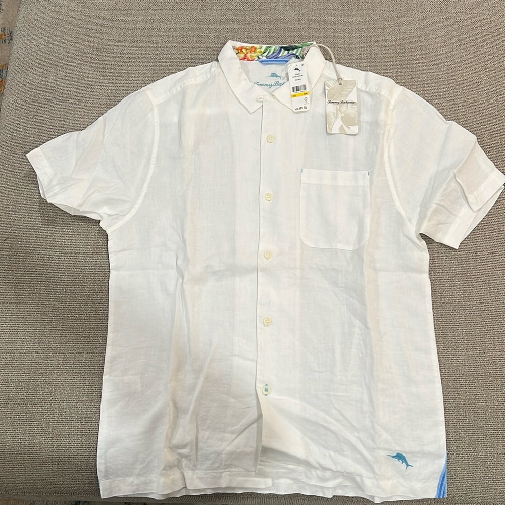Tommy Bahama medium linen s/s sea glass camp